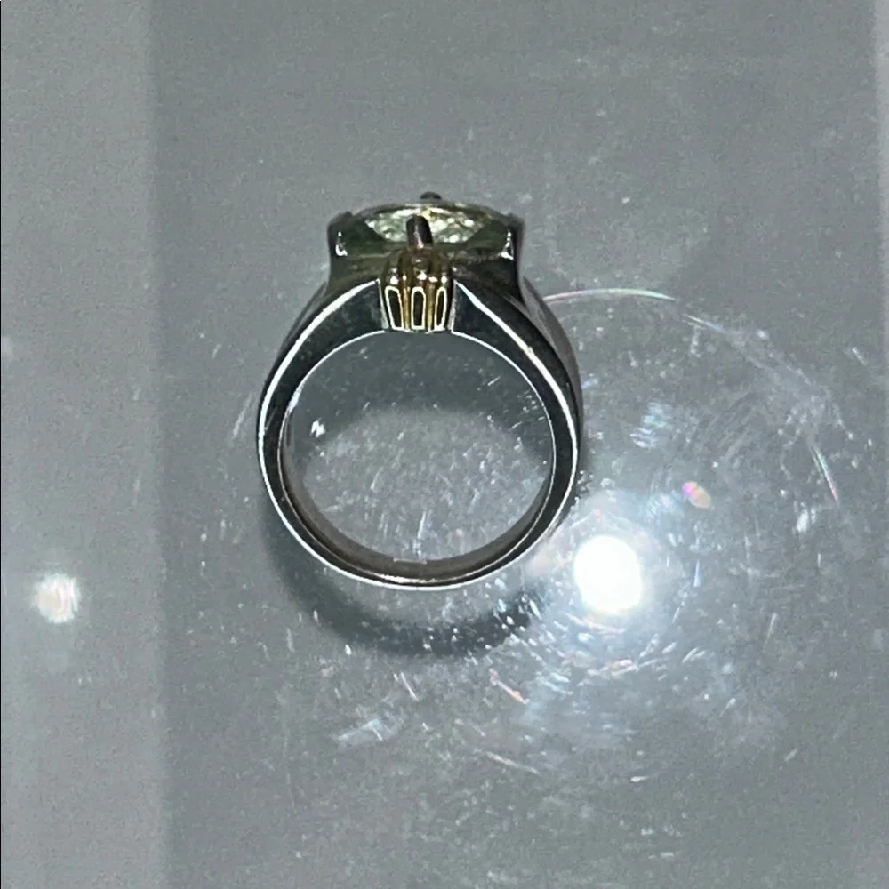 NWOT Genuine Green Amethyst Sterling Silver Gold Accent Designer Ring Bohemian
